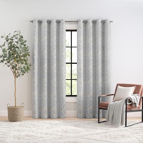 Eclipse Kaver Absolute Zero Blackout Plus Zugluftstopper Fenstervorhang, Privatsphäre zu Hause, gefüttert, Wärmedämmung, 127 cm breit x 213 cm lang, Einzelbahn, Geo-Muster, Gelb-Grau Eclipse Kaver Absolute Zero Blackout Plus Zugluftstopper Fenstervorhang, Privatsphäre zu Hause, gefüttert, Wärmedämmung, 127 cm breit x 213 cm lang, Einzelbahn, Geo-Muster, Gelb-Grau von Eclipse