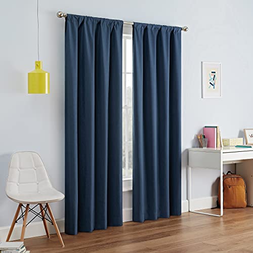 Eclipse Kendall Moderner Verdunkelungsvorhang für Schlafzimmer oder Wohnzimmer (1 Panel), Polyester Mikrofaser Stoff, Denim, 42" W x 84" L (Pack of 1) von Eclipse