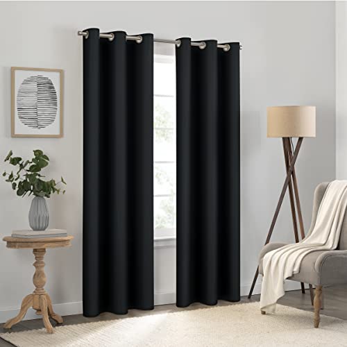 Eclipse Kendall Solide Strukturierte Verdunkelung Thermoisoliert Futter Ösen Fenster Vorhang für Schlafzimmer (1 Panel), 106,7 x 137,2 cm, Schwarz von Eclipse