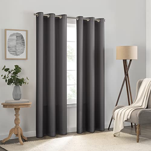 Eclipse Kendall Solide Strukturierte Verdunkelung Thermoisoliert Futter Ösen Fenster Vorhang für Schlafzimmer (1 Panel), 106,7 x 213,4 cm, Anthrazit von Eclipse
