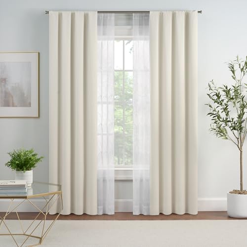 Eclipse Letta Verdunkelungsvorhänge mit botanisch bestickten durchsichtigen Paneelen für Schichten und Privatsphäre zu Hause, 94 cm breit x 213 cm lang, 4-teiliges Set, elfenbeinfarben von Eclipse