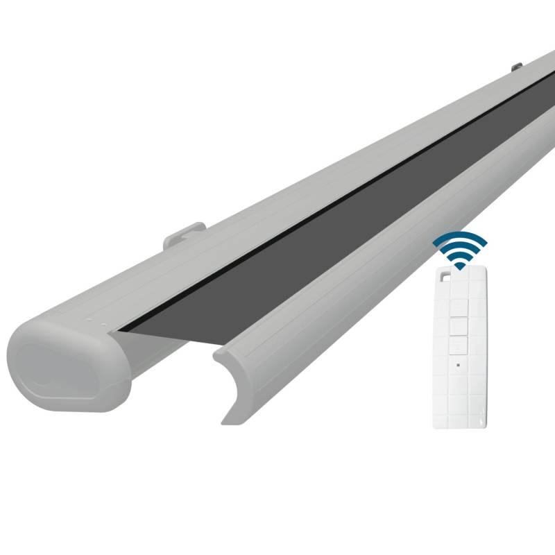 Eclipse Markise Elektrische Kassettenmarkise Gelenkarm Vollkassettenmarkise Weiße Kassette Markisenmaße 2,5x2,0m Tuchfarbe Grau von Eclipse