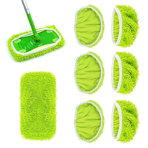 6 Stück Tücher Wiederverwendbare für Bodenwische, EclipseGuard Tücher Wiederverwendbare Kompatibel Swiffer Sweeper Mop, 25,4 x 11,5 cm Tücher Bezug Mikrofaser Set, Chenille, Nass- und Trockengebrauch von EclipseGuard