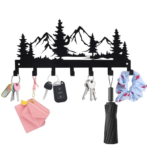 Schlüsselbrett Modern, Schlüsselhalter aus Metall Ohne Bohren Schwarz, Metall-Schlüsselhalter Haken Organizer Rack mit 7 Haken, Flur Deko Schlüsselleiste, Selbstklebend or Bohren Key Holder von EclipseGuard
