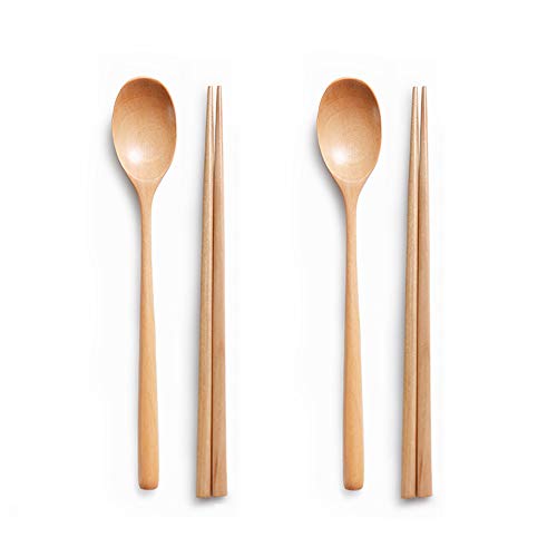 Ecloud Shop® Woden Löffel Essstäbchen-Sets Koreanische Geschirrkombinationen 2tlg von Ecloud Shop