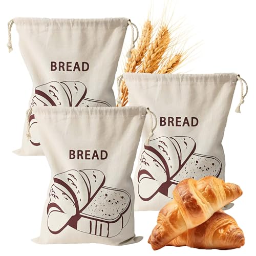 Baumwoll Brotbeutel 3er Set, Brötchenbeutel, Brottasche mit Kordelzug, Wiederverwendbar, Zur Brotaufbewahrung Frischhalten, Bread Bag für Selbstgemachtes Brot von Eclove