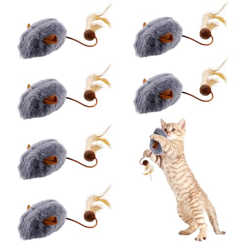 Eclove Katzenspielzeug, 6 Stück Pelz Haustier Spielzeug Mäuse Spielmaus für Katzen Federschwänzen für Katzen Spaß Spielen, Katzenmäuse Spielzeug von Eclove