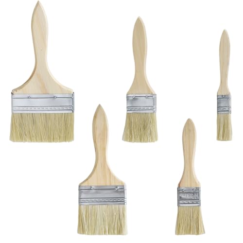 Flachpinsel 5er Set, Malerpinsel Set und Lackpinsel mit Holzgriff, Pinsel für Lacke und Farben,Lasurpinsel Holz Außen,Lackierpinsel Geeignet zum Fechten, Dekorieren, Malen(20/35/50/70/95 mm) von Eclove