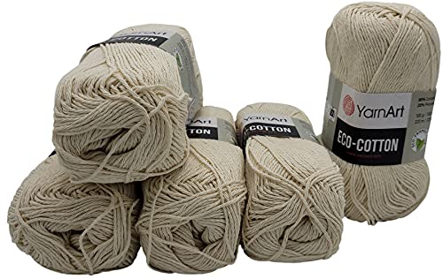 5 x 100g Strickwolle YarnArt Eco Cotton mit 85% Baumwolle, 500 Gramm Wolle einfarbig (creme 762) von SFCOEABR