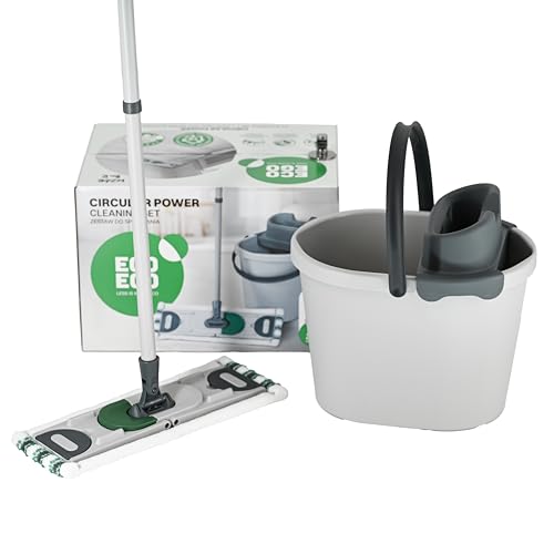Eco Ego Bodenwischer Wischmopp Set Mit Eimer Mit Teleskopstiel Flachwischmopp Mit Wischbezug Aus Mikrofaser Dick Robust Saugfähig Mit Auswringfunktion Putzset Wischeimer 13 L Stiel 79-137 cm Circular von Eco Ego
