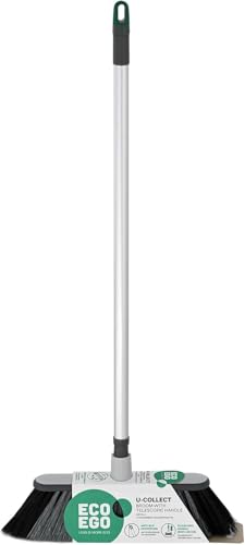 Eco Ego Kehrbesen Mit Langem Stiel 130 cm Besen Mit Kombination Von Harten Und Weichen Borsten Zimmerbesen Haushaltsbesen Hygienisch Ergonomisch Teleskopstiel 130 cm Grau Schwarz Grün U-Collect von Eco Ego