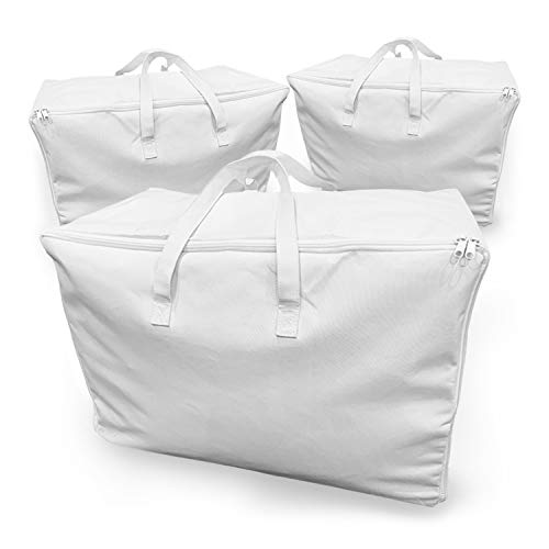 Eco Home Store Große Aufbewahrungstaschen Set von 3 weißen Wäschesäcken Unterbett Aufbewahrungstaschen Kleidung Wäschesäcke mit Reißverschlüssen Faltbare Home Organiser Kleidung Aufbewahrungstaschen von Eco Home Store