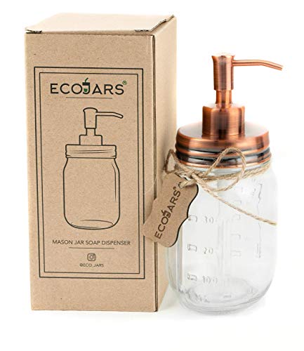 Eco Jars Mason Jar Seifenspender, Kupfer, Roségold, Glas, Vintage, Edelstahl, 500 ml, Einweihungsgeschenkbox von Eco Jars