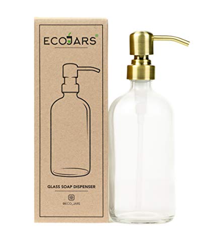 Eco Jars Seifenspender, messingfarben, Gold, Klarglas, Edelstahl, 500 ml, Geschenkbox von Eco Jars