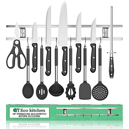 Magnetischer Messerhalter für die Wand - Edelstahl Messer Magnetleiste 18 Zoll - Wand Messer Magnet Bar Rack mit Haken von Eco Kitchen
