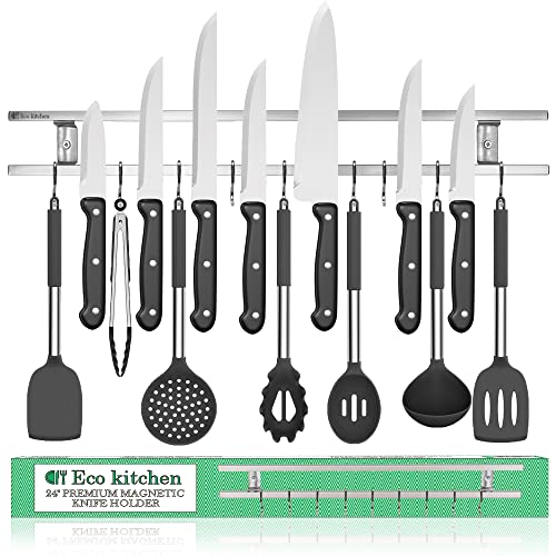 Magnetischer Messerhalter für die Wand – Edelstahl-Messer-Magnetleiste 61 cm – Wandmesser-Magnetleiste mit Haken von Eco Kitchen