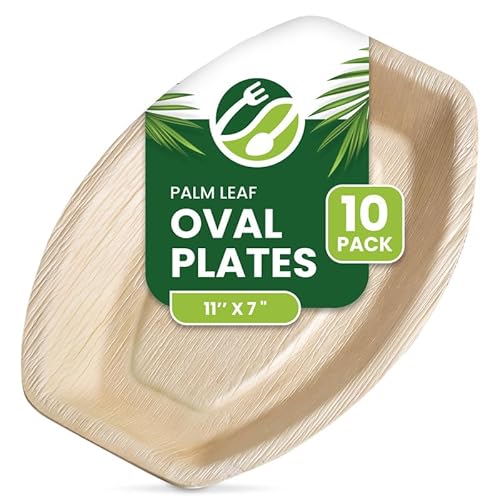 ECO Leaf Einweg-Servierplatten, mittelgroß, oval, 28 x 19 cm, für Vorspeisen, Canape-Hochzeitsteller, wie Holzteller, stabile Tabletts für heiße Speisen, umweltfreundliche Speisen, 10 Stück ECO Leaf Einweg-Servierplatten, mittelgroß, oval, 28 x 19 cm, für Vorspeisen, Canape-Hochzeitsteller, wie Holzteller, stabile Tabletts für heiße Speisen, umweltfreundliche Speisen, 10 Stück von Eco Leaf Products
