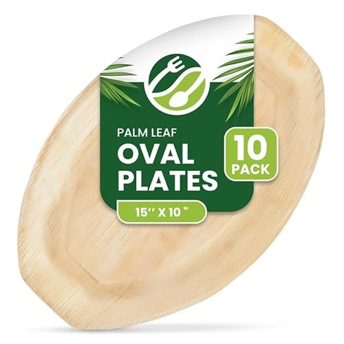 ECO Leaf Einweg-Servierteller, mittelgroß, oval, 36 x 25 cm, Tabletts für Vorspeisen, Canape-Hochzeitsteller, wie Holzteller, stabile Tabletts für heiße Speisen, umweltfreundliche von Eco Leaf Products