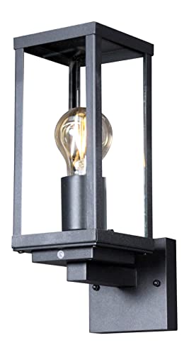 Eco-Light Leuchten Außen-Wandlampe Karo,1 flammige Außenleuchte inkl. Dämmerungssensor,Außenlampe aus Aluminium in Schwarz, 1 x E27 max. 60 Watt, klassische Außenwandleuchte von Eco Light