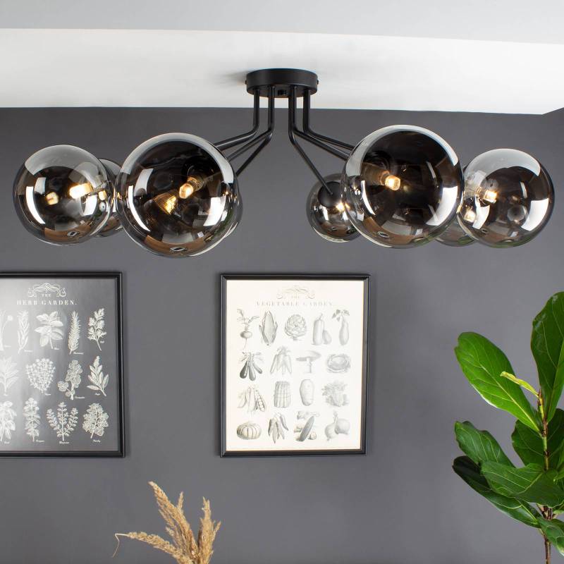 Deckenleuchte Neptun schwarz, acht Rauchglaskugeln Deckenleuchte Neptun schwarz, acht Rauchglaskugeln von Eco-Light