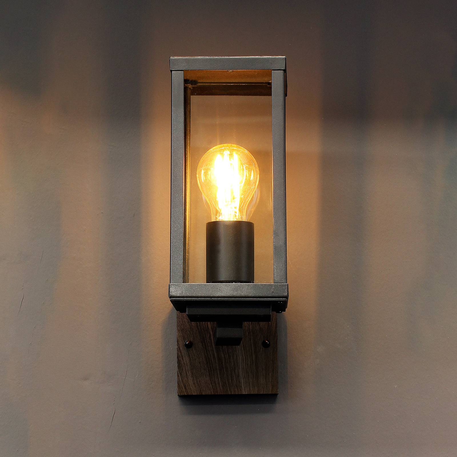 Außenwandlampe Karo, stehend, Holzdekor von Eco-Light