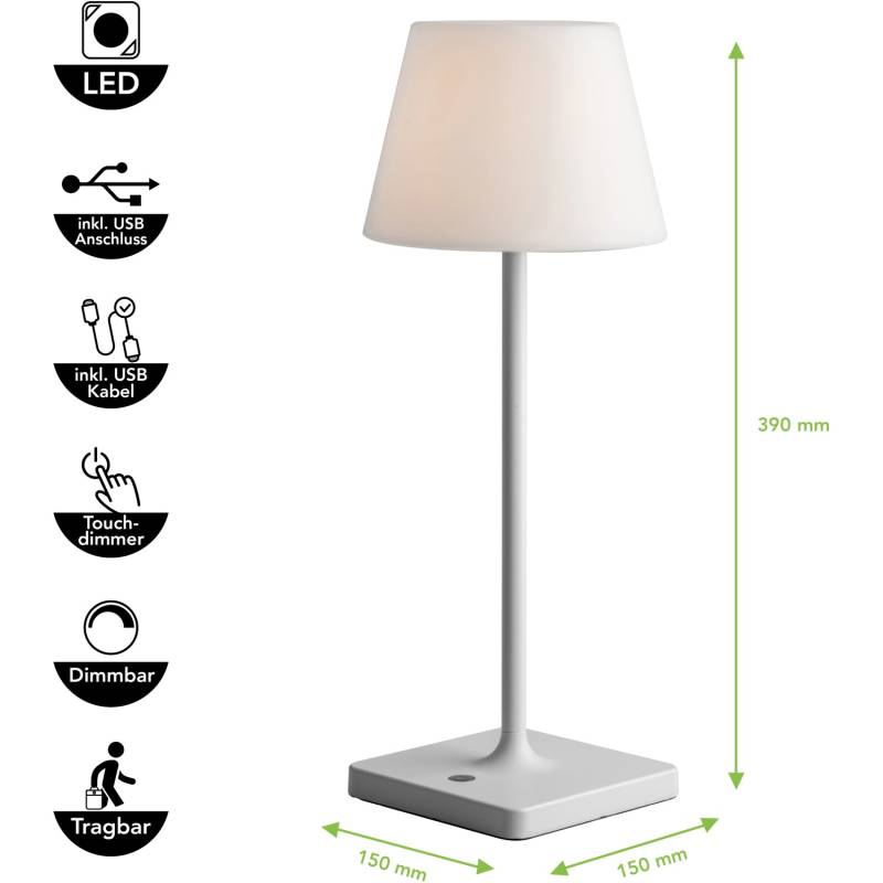 Eco-Light LED-Akku Außentischleuchte Jammin 60 lm 39 x Ø 15 cm Weiß von Eco-Light