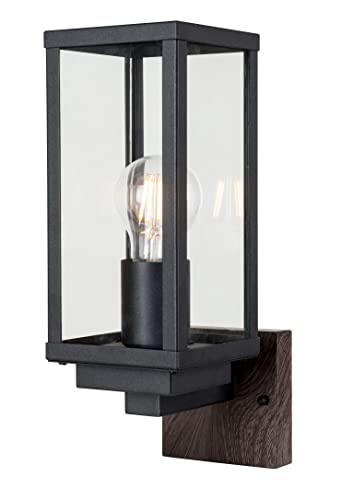 Eco-Light Leuchten Außen-Wandlampe Karo,1 flammige Außenleuchte in Holzoptik/Schwarz, 1 x E27 max. 60 Watt, klassische Außenwandleuchte von Eco Light