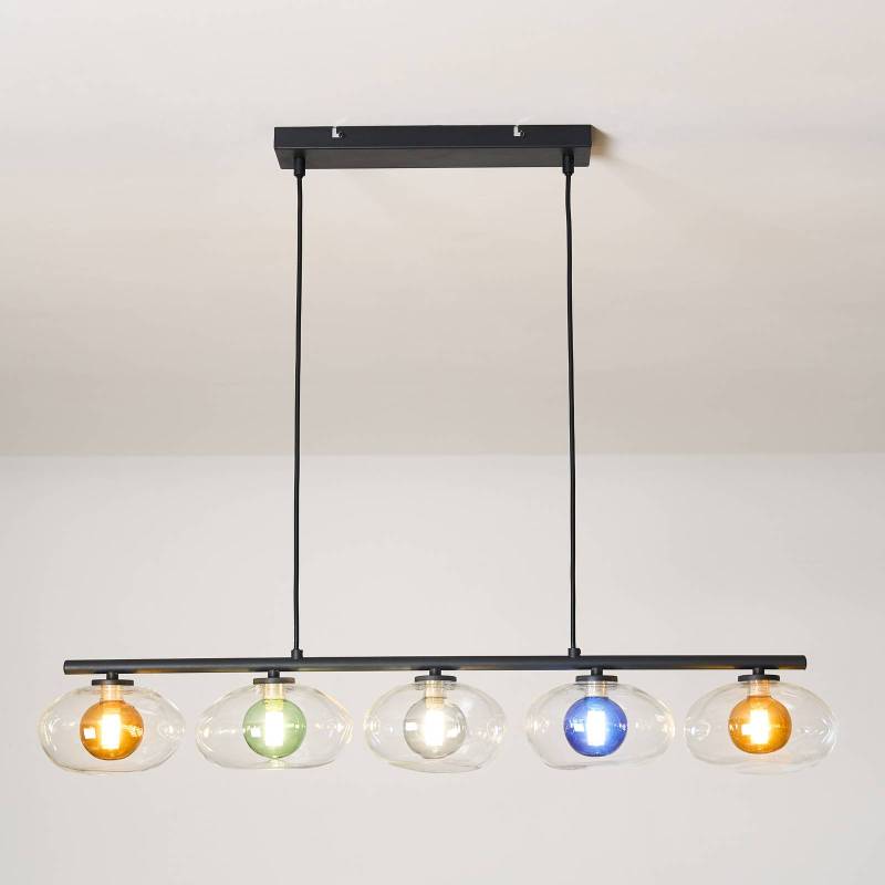 Hängeleuchte Uranus, bunt, Länge 98 cm, 5-flammig, Glas von Eco-Light