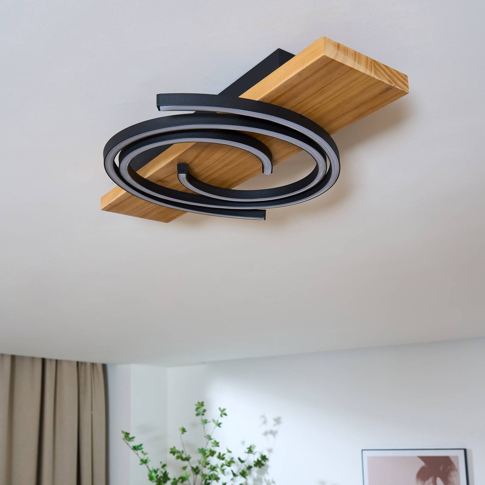 LED-Deckenleuchte Rifia, braun, Länge 50 cm, Holz von Eco-Light