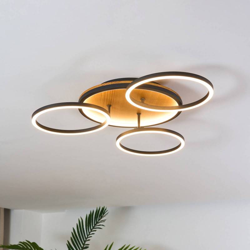 LED-Deckenleuchte Kiru, pinie, Länge 60,8 cm, 3-flg., Holz von Eco-Light
