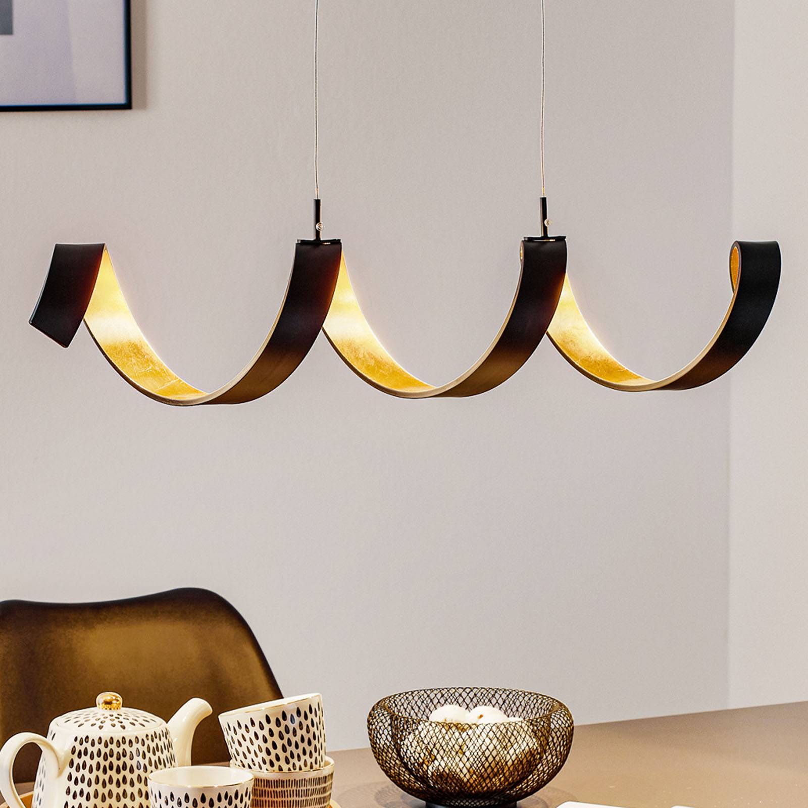 LED-Hängeleuchte Helix, schwarz-gold, 80 cm von Eco-Light