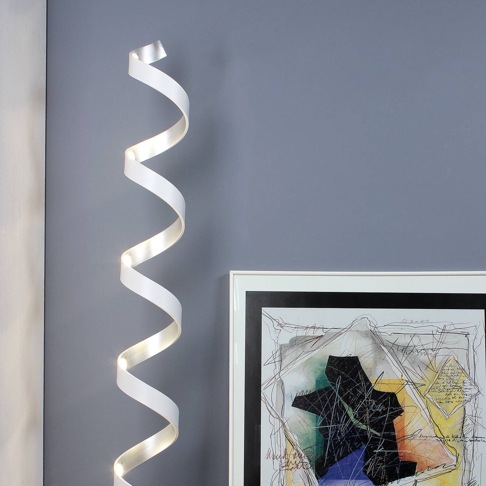 LED-Stehleuchte Helix, Höhe 152 cm, weiß-silber von Eco-Light