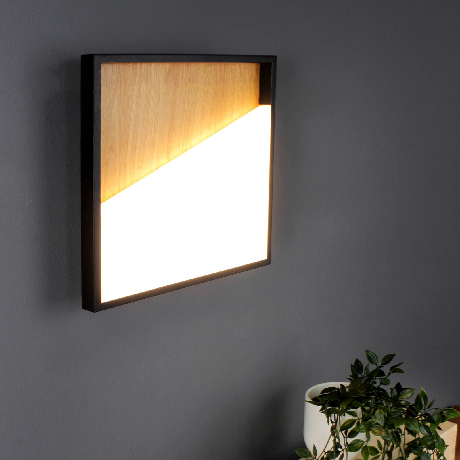 LED-Wandleuchte Vista, holz hell/schwarz, 40 x 40 cm von Eco-Light