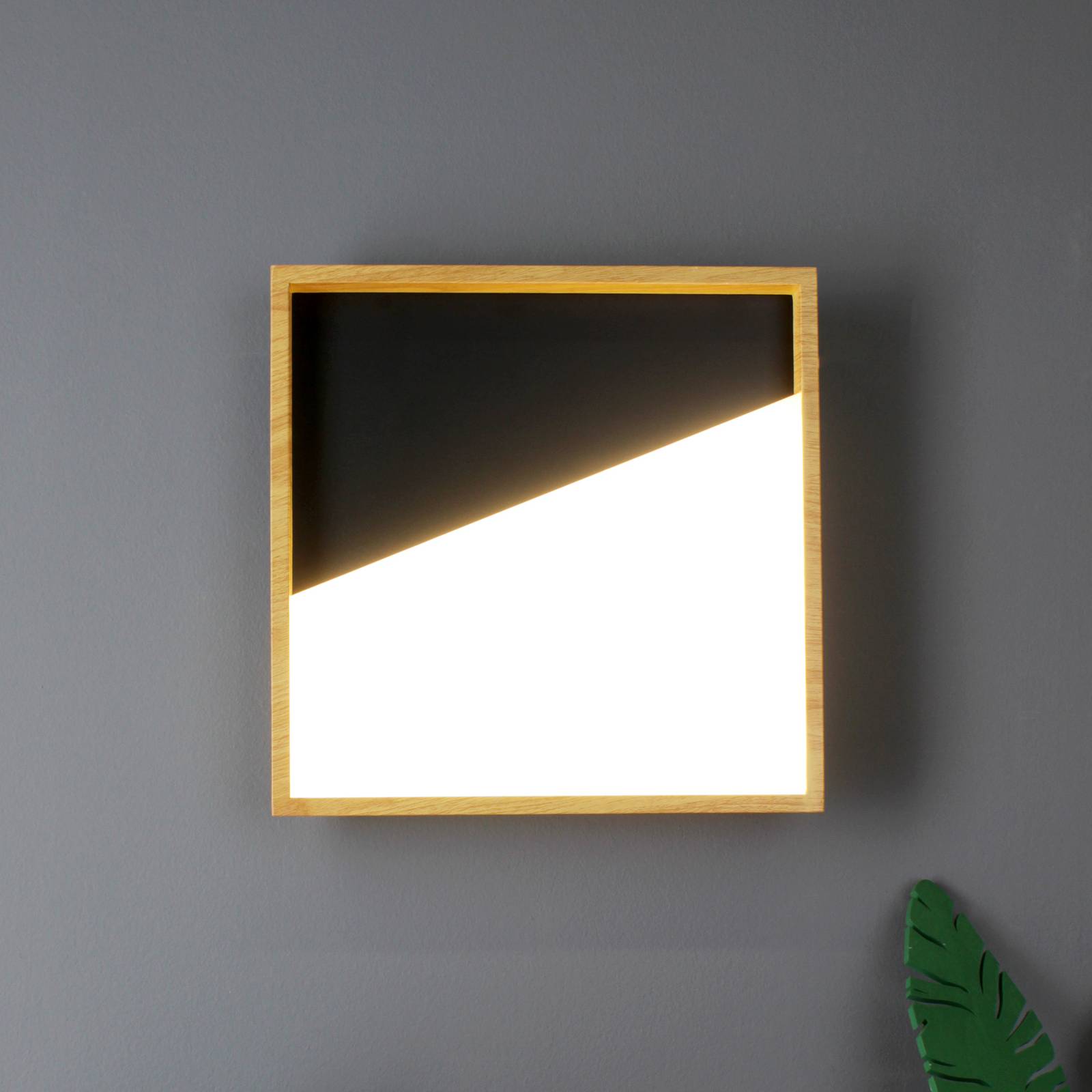 LED-Wandleuchte Vista, schwarz/holz hell, 30 x 30 cm von Eco-Light