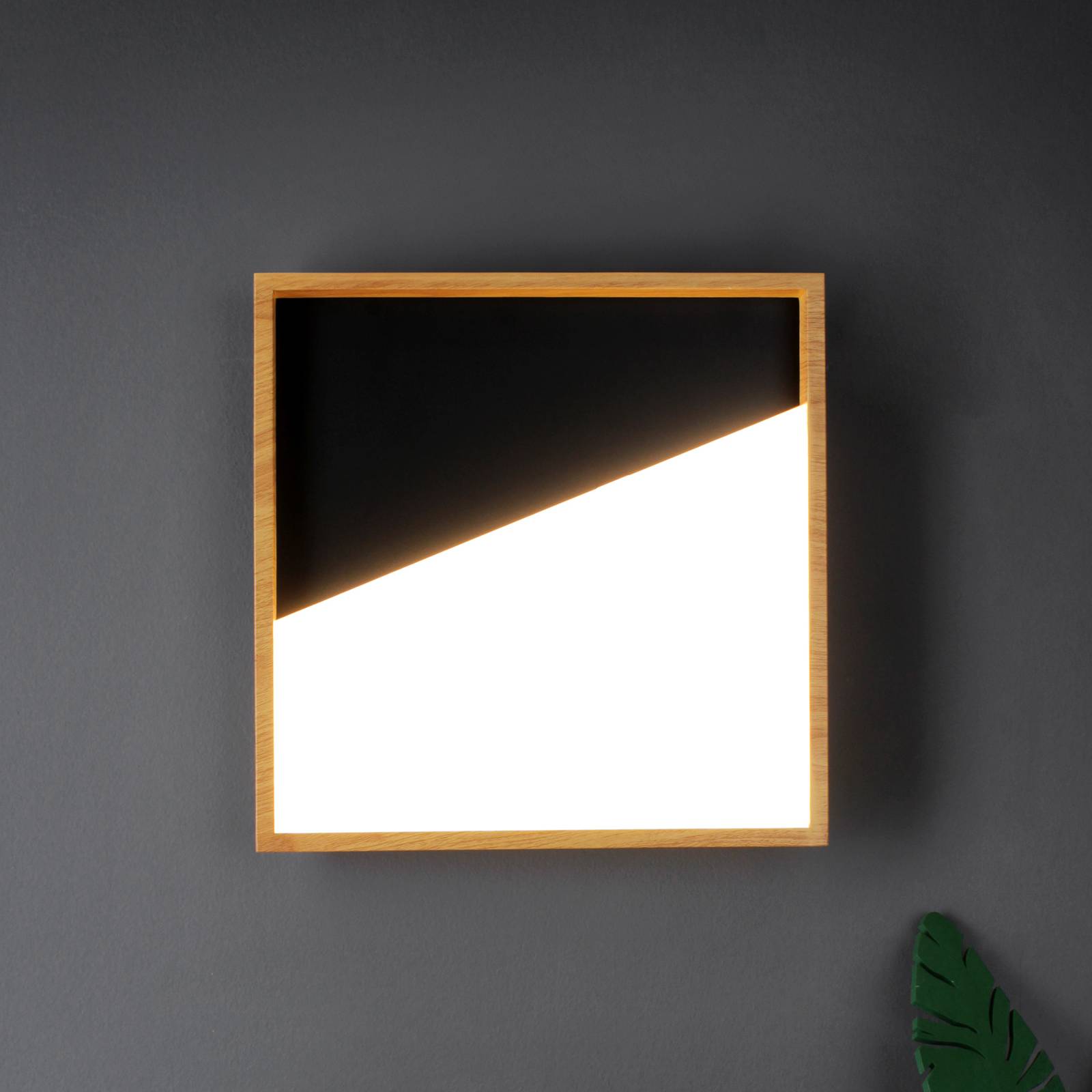 LED-Wandleuchte Vista, schwarz/holz hell, 40 x 40 cm von Eco-Light