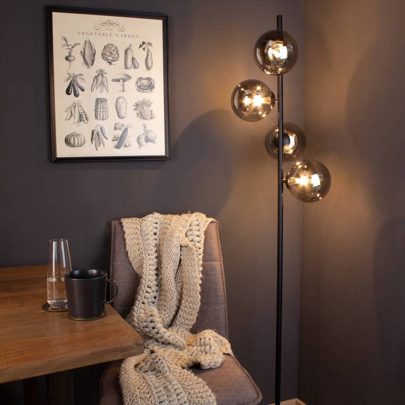 Stehleuchte Neptun mit Rauchglaskugeln, schwarz Stehleuchte Neptun mit Rauchglaskugeln, schwarz von Eco-Light