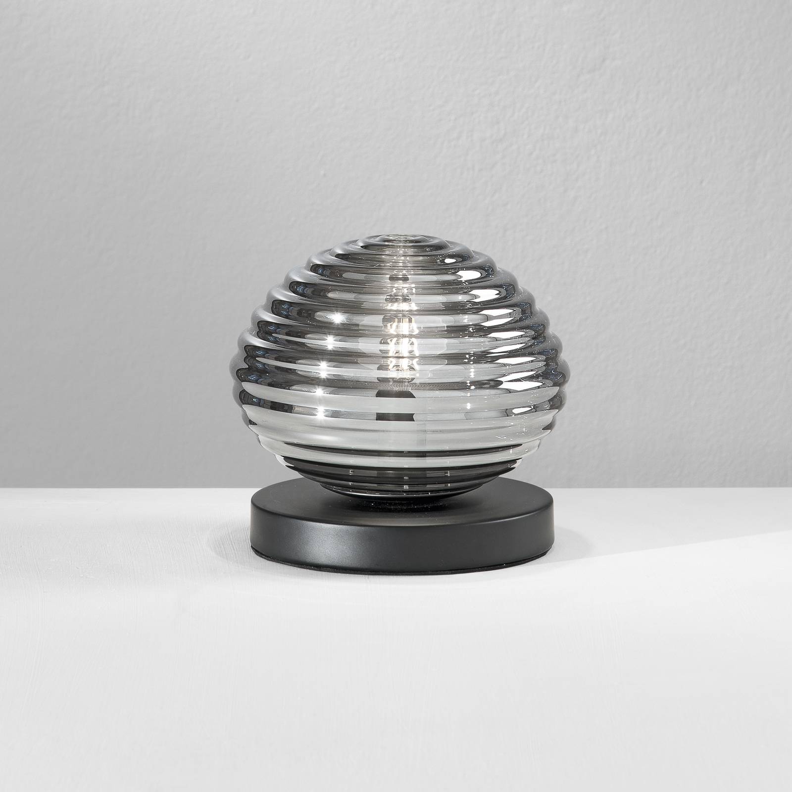 Tischleuchte Ripple, schwarz/rauchgrau, Ø 18 cm von Eco-Light