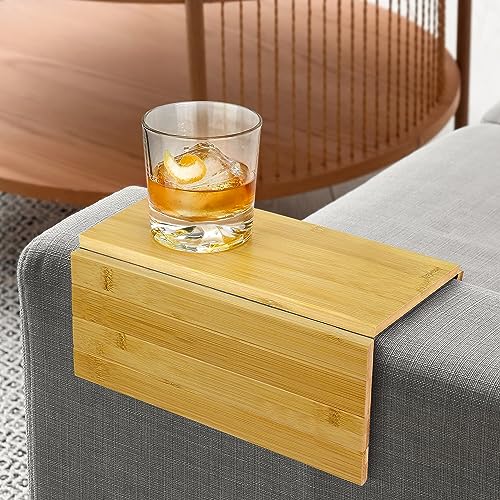 Bambus-Sofa-Armtablett, faltbarer Armlehnen-Couch-Organizer aus Holz für Getränke, Schüssel, Snacks, Zeitschriften, Fernbedienung – Couch-Schutz, Laptop- und Tablet-Halter, 36 cm x 25 cm x 1 cm von Eco-Lux Essentials