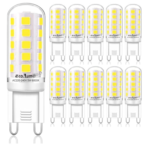 Eco.Luma G9 LED Lampen Kaltesweiß 6000K, 5W ersatz für Halogenlampe G9 40W 33W, AC 230V Mini Glühlampe, Kein Flackern 420LM, Nicht Dimmbar 10er Pack von Eco.Luma