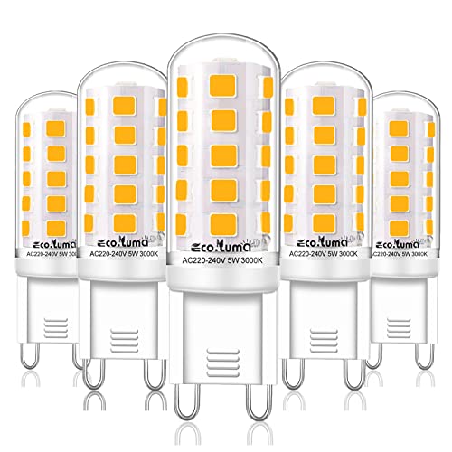 Eco.Luma G9 LED Lampen Warmweiß 3000K, 5W Ersatz Für Halogenlampe G9 40W 33W, AC 230V G9 Mini Glühlampe, Kein Flackern 420LM, Nicht Dimmbar 5er Pack von Eco.Luma