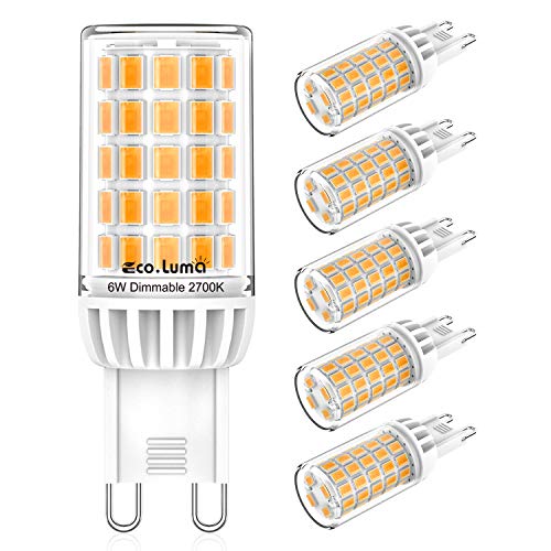 Eco.Luma G9 LED Dimmbar Lampen 6W, Warmweiß 2700K Glühbirnen Ersatz für 50W 60W Halogenlampen, Standard G9 Sockel Birne Kein Flackern, AC220-240V, 360° Abstrahlwinkel, LED G9 Leuchtmittel, 5er Pack von Eco.Luma