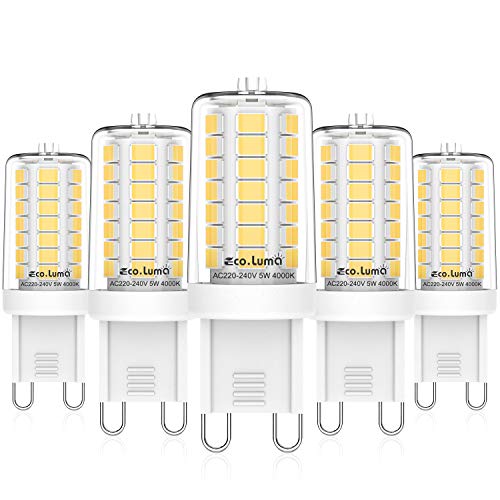 Eco.Luma G9 LED Lampen 5W Naturweiß 4000K, Ersatz 40W Halogenlampe, 45x SMD2835 Birne G9 Sockel Kein Flackern, 500LM AC 220-240V G9 LED Leuchtmittel, 360°Abstrahlwinkel, Nicht Dimmbar, 5er Pack von Eco.Luma