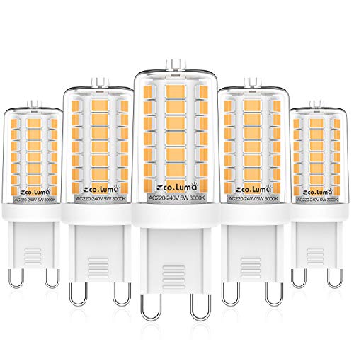 Eco.Luma G9 LED Lampen 5W Warmweiß 3000K, Ersatz 40W Halogenlampe, 45x SMD2835 Birne G9 Sockel Kein Flackern, 500LM AC 220-240V LED Leuchtmittel, 360°Abstrahlwinkel, Nicht Dimmbar, 5er Pack von Eco.Luma