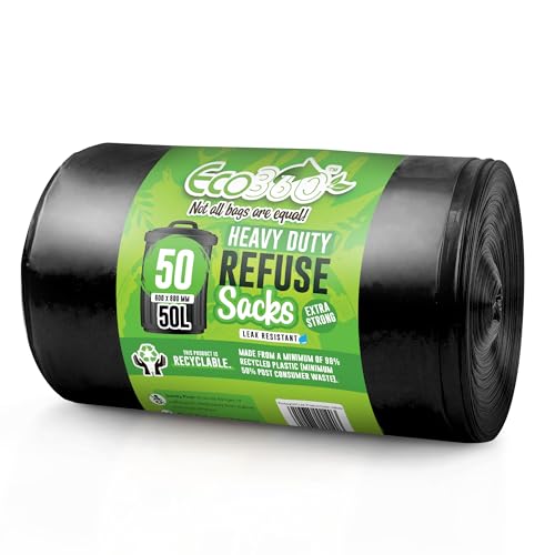 EcoBag 50 robuste Müllsäcke, 50 l, schwarz, 600 Rand x 800 l von EcoBag