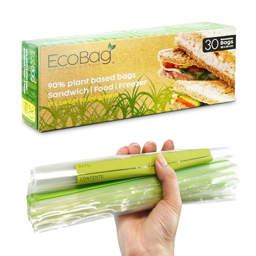 Ecobag Wiederverwendbare Gefrier-/Sandwichbeutel, 2,5 l, 35 Mikrometer, umweltfreundlicher Zuckerrohr-Kunststoff, recycelbar und wiederverwendbar, 200 x 250 mm, 30 Stück von EcoBag