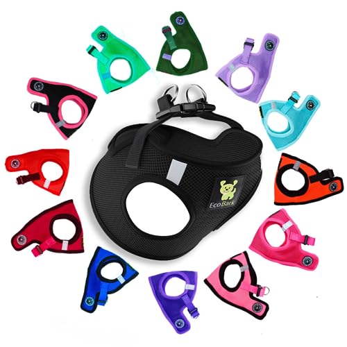 EcoBark Step-in-Hundegeschirr, umweltfreundliches Teetassen-Hundegeschirr für XXS, XS und kleine Hunde, reflektierendes und verstellbares Mini-Körperhalfterweste, winziges weiches Netz-Spielzeug, von EcoBark