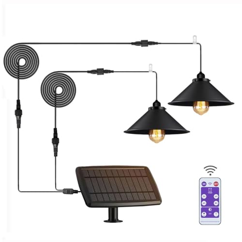 2-Licht Solarlampe Solar Lampe Outdoor Solarlampen für Außen Hängend Hängeleuchte Hängelampe mit Batterie Fernbedienung Wasserdichte Akku Pendelleuchte Balkon Beleuchtung Garten Terrasse Pavillon von EcoGehen