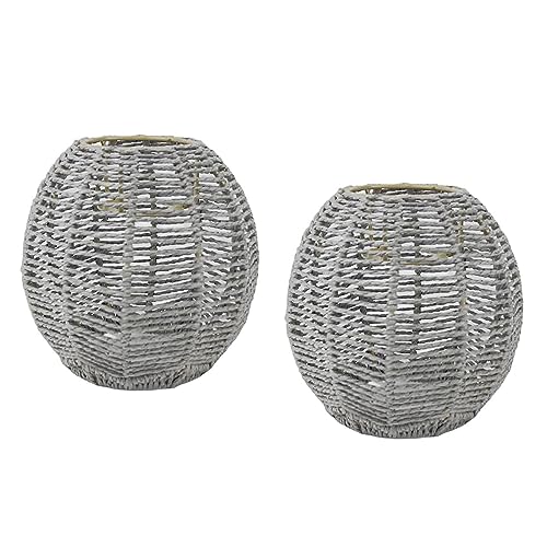 2x Vintage Boho Rattan Lampenschirm Hängelampe Stehlampe Tischleuchte Grau Laterne DIY Lampe Schatten Φ 15cm Pendelleuchtenschirm für Hängeleuchten Pendelleuchten Wandleuchte Deckleuchte Tischlampe von EcoGehen