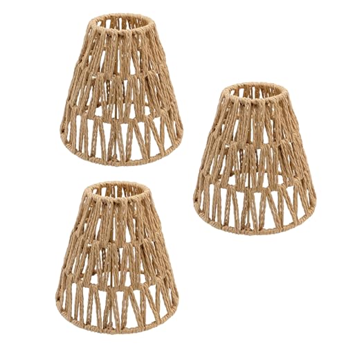 3x Klein Boho Rattan Lampenschirm E27 Lampenschirme für Tischlampe Hängelampe Wandlampe Stehlampe Deckenleuchte Spiegelleuchten Korblampe Papierlampenschirm Papier Hängend Korb Ersatzschirm von EcoGehen
