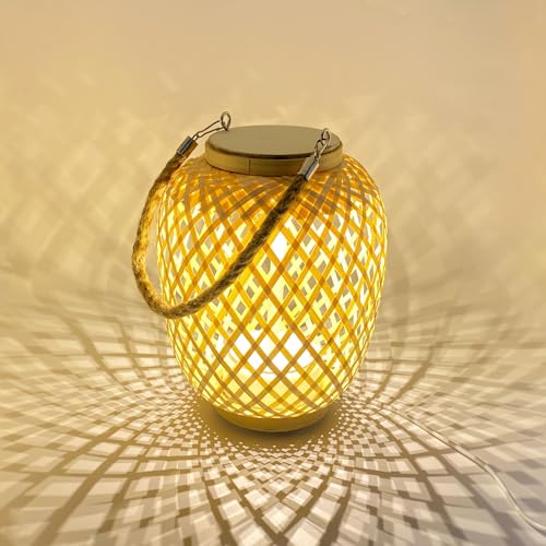Drehbar Bambus Tischleuchte Boho Tischlampe Veranda Hängelampe Rattan Lampenschirm Outdoor Lampe Hängend Hängeleuchte USB Standleuchte Balkon Deko Schlafzimmer Nachttisch Esstisch Geschenk von EcoGehen